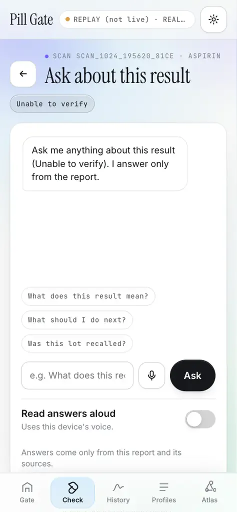 Pill Gate ask screen